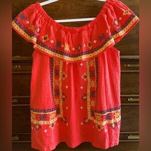 Easel Women's Off Shoulder Embroidered Coral/Orange Sleeveless Blouse Size Small
